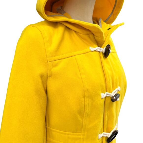 Old Navy Y2K 2012 Bright Yellow Felt Toggle Hooded Winter Peacoat - Picture 5 of 12